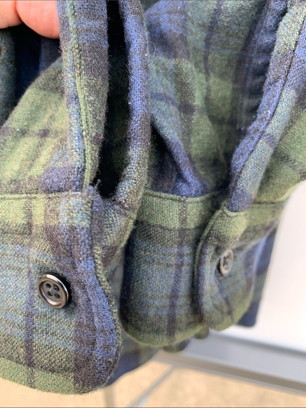 Woolrich Olive Green and Navy Blue Plaid Wool Shirt 2XL - Picture 4 of 5